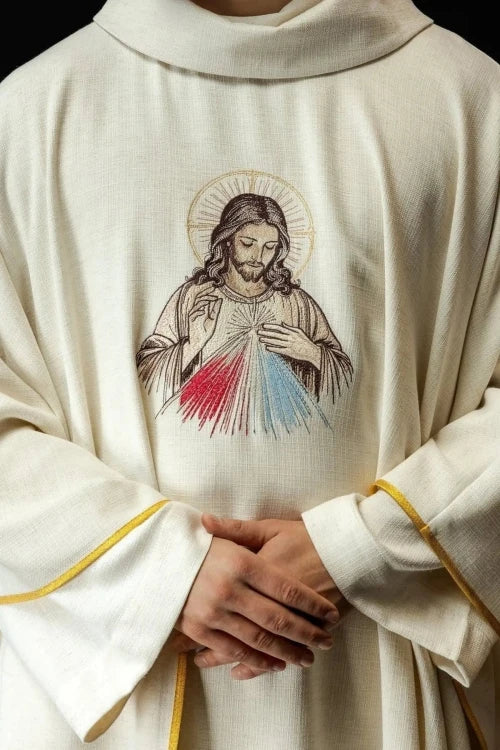 Ecru Chasuble with image of the Divine Mercy — front view