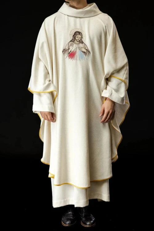 Ecru Chasuble with image of the Divine Mercy — full view