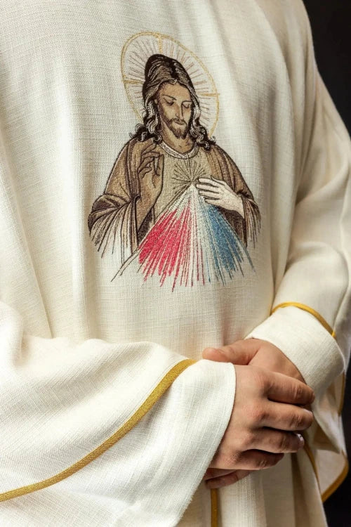 Ecru Chasuble with image of the Divine Mercy — back view