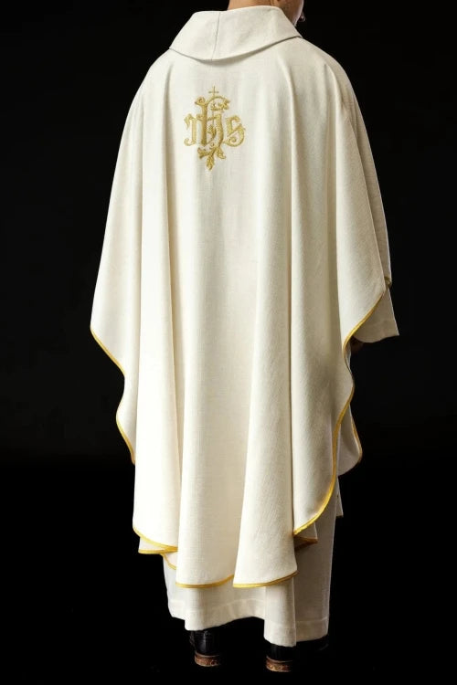 Ecru Chasuble with image of the Divine Mercy — side view