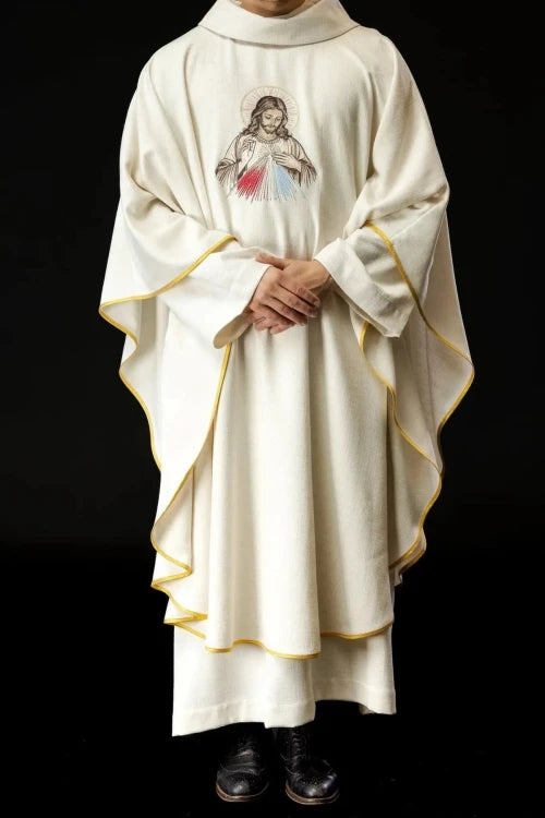 Ecru Chasuble with image of the Divine Mercy — collar detail