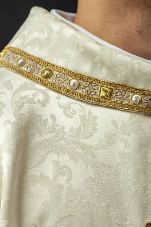 Ecru Chasuble with image of the Immaculate Heart of Mary — back view