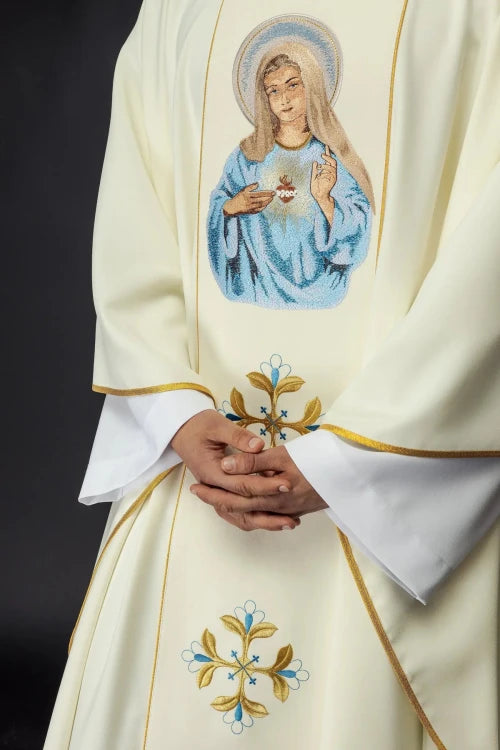 Ecru Chasuble with image of the Immaculate Heart of Mary — back view