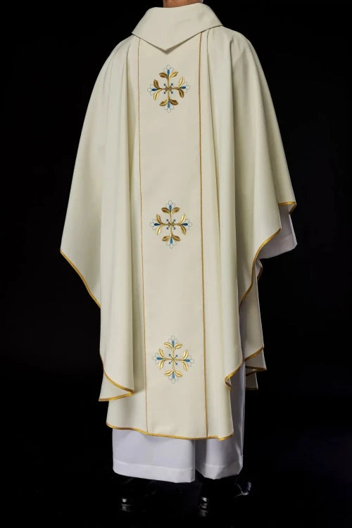 Ecru Chasuble with image of the Immaculate Heart of Mary — side view
