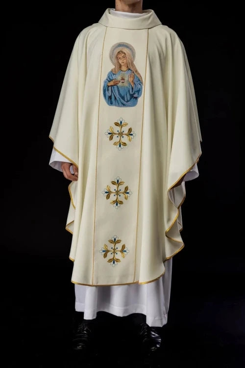 Ecru Chasuble with image of the Immaculate Heart of Mary — additional view