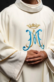 Ecru Chasuble with Marian embroidery — front view