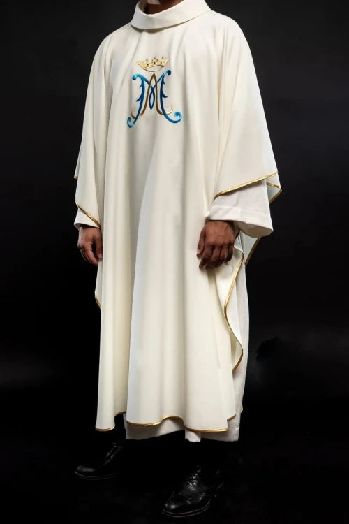 Ecru Chasuble with Marian embroidery — full view