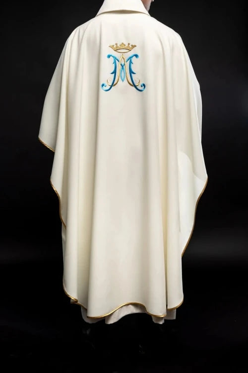 Ecru Chasuble with Marian embroidery — back view