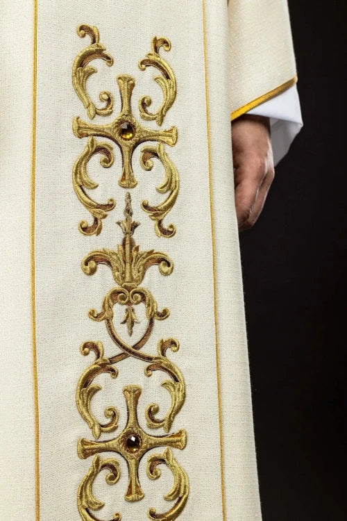 Ecru Chasuble with Marian embroidery — back view