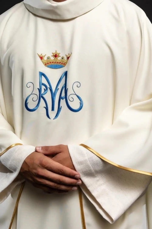 Ecru Chasuble with Marian embroidery – Variant II — front view