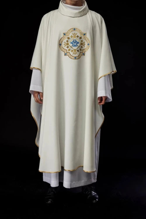 Ecru Chasuble with Marian embroidery – Variant II — full view