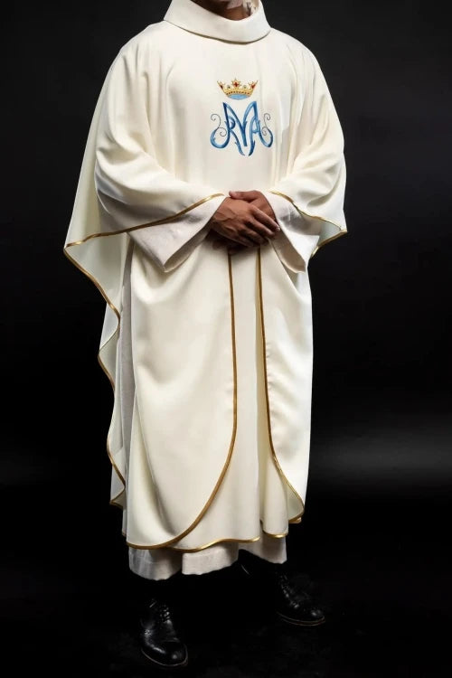 Ecru Chasuble with Marian embroidery – Variant II — full view