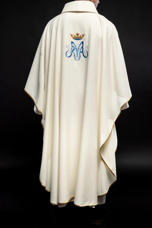Ecru Chasuble with Marian embroidery – Variant II — back view
