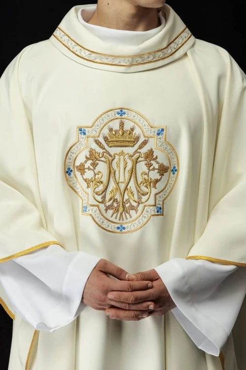 Ecru Chasuble with Marian embroidery – Variant III — front view