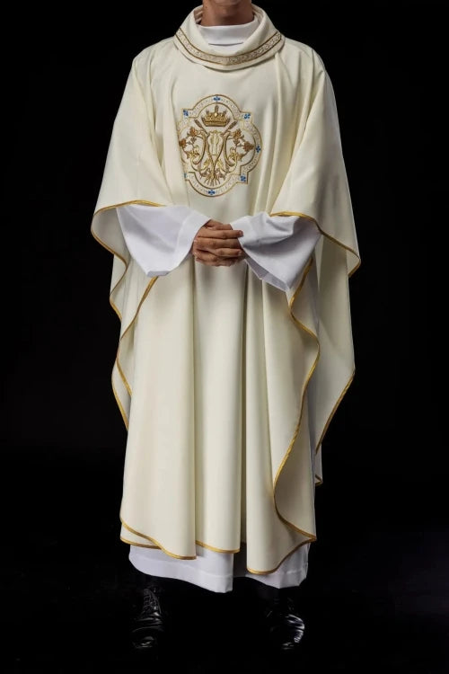 Ecru Chasuble with Marian embroidery – Variant III — full view