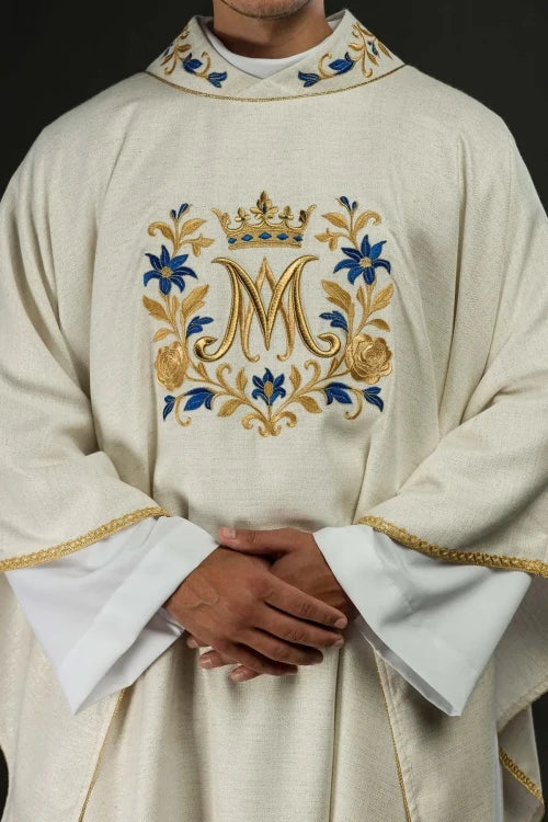 Ecru Chasuble with Marian embroidery – Variant IV — front view