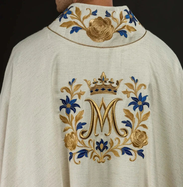 Ecru Chasuble with Marian embroidery – Variant IV — side view