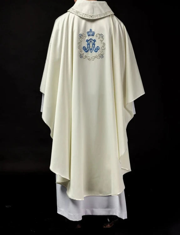 Ecru Chasuble with Marian embroidery – Variant V — full view