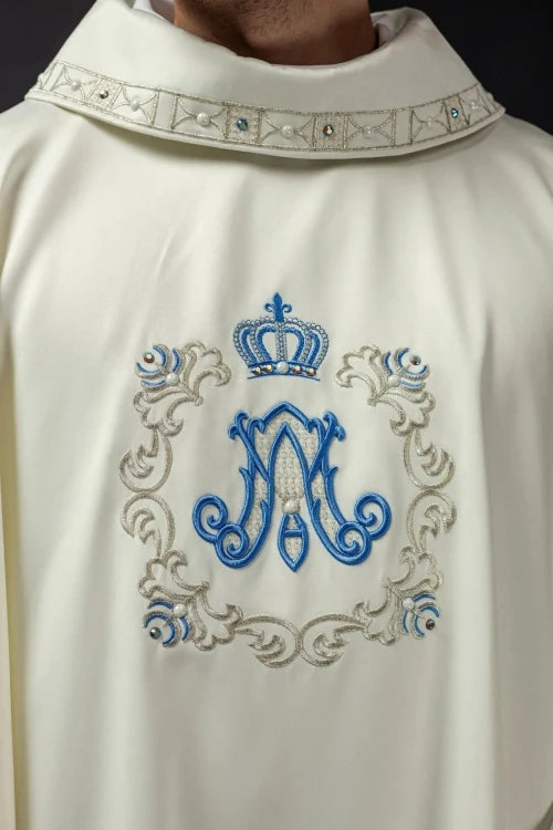 Ecru Chasuble with Marian embroidery – Variant V — back view