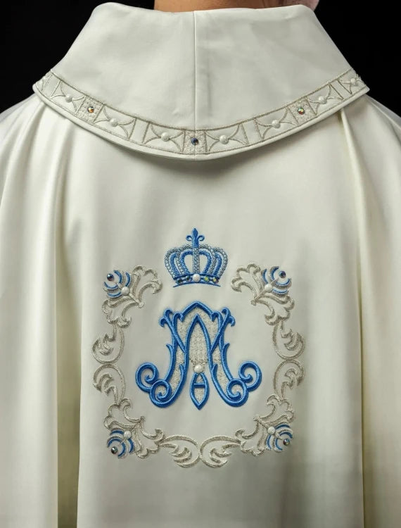 Ecru Chasuble with Marian embroidery – Variant V — side view