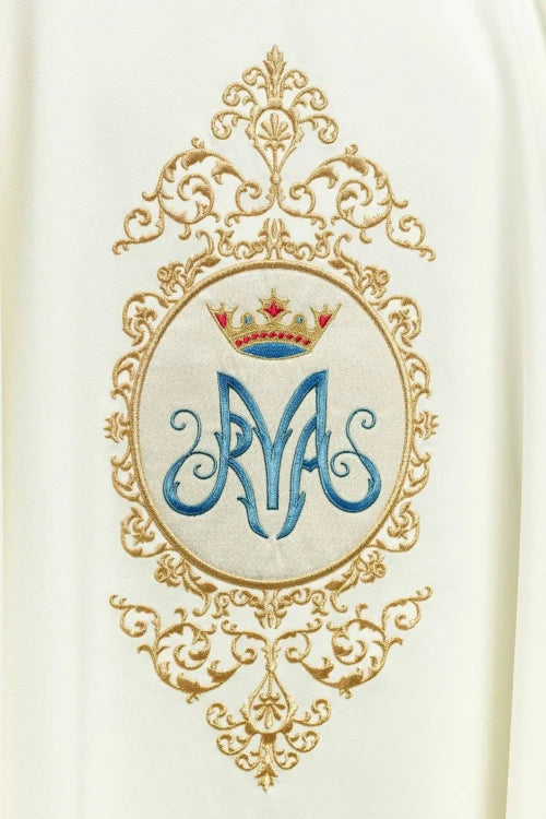 Ecru Chasuble with Marian motif and gold embroidery — decoration detail