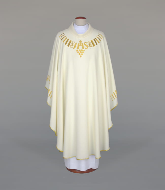 Ecru Chasuble with modern embroidery — front view