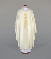 Ecru Chasuble with modern embroidery on a decorative band – Variant II — front view