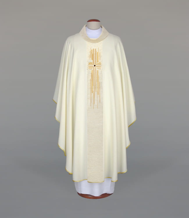 Ecru Chasuble with modern embroidery on a decorative band – Variant II — front view
