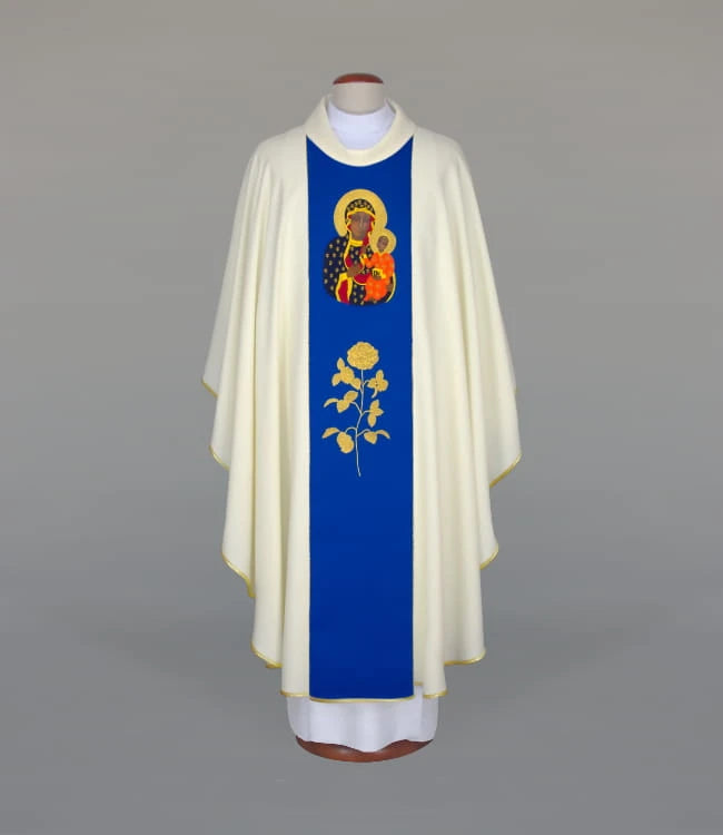 Ecrufarbene Kasel mit Muttergottes von Tschenstochau