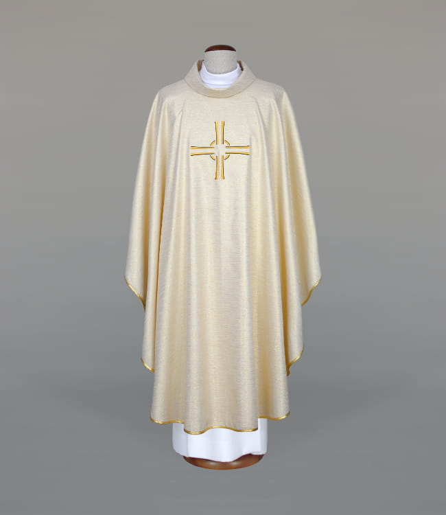 Ecru Chasuble with raised modern embroidery — front view