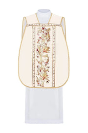 Ecru Chasuble with Roman cut and Eucharistic chalice embroidery — front view