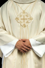 Ecru Chasuble with Rosary-inspired decoration — front view