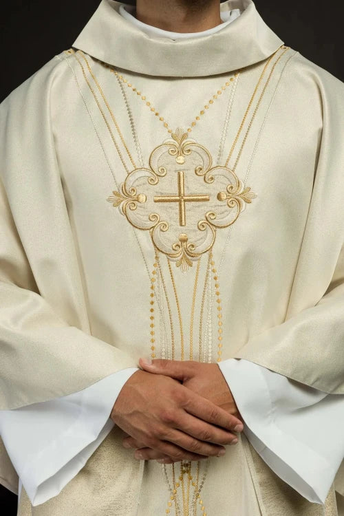 Ecru Chasuble with Rosary-inspired decoration — decoration detail