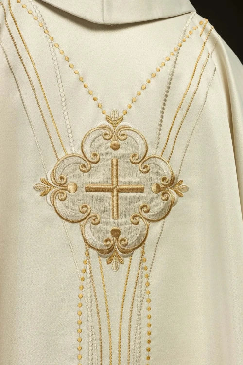 Ecru Chasuble with Rosary-inspired decoration — close-up detail