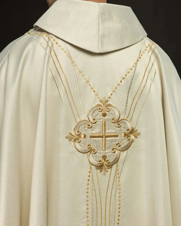 Ecru Chasuble with Rosary-inspired decoration — side view