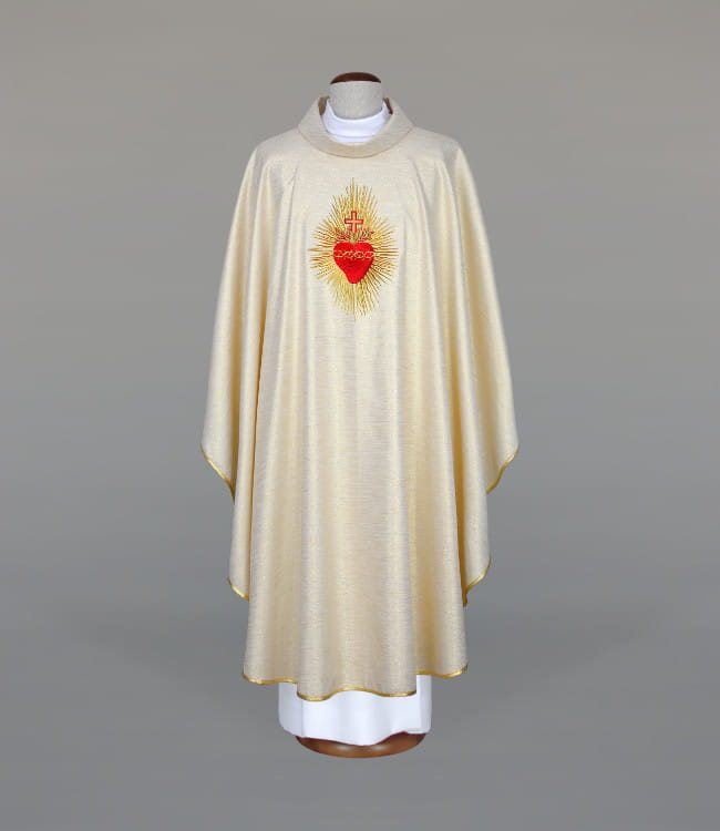 Ecru Chasuble with Sacred Heart of Jesus embroidery — front view