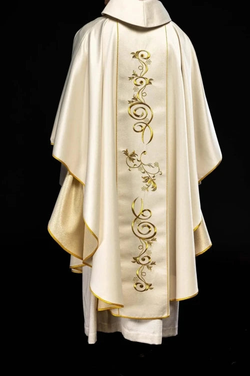 Ecru Chasuble with Sacred Heart of Jesus embroidery — side view
