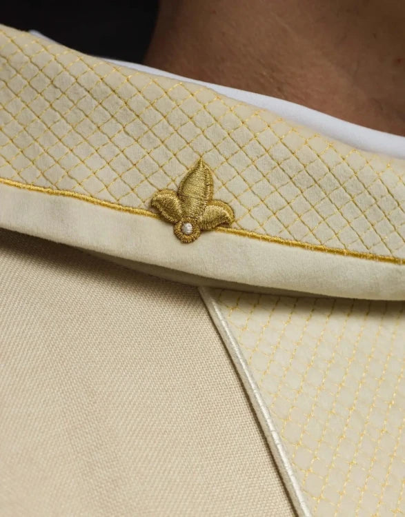 Ecru Chasuble with velvet band with embroidered crosses — back view