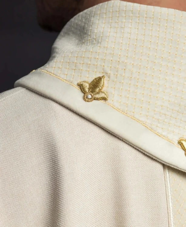Ecru Chasuble with velvet band with embroidered crosses – Variant II — side view