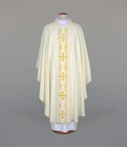 Ecru Chasuble with woven decorative band — front view
