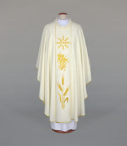 Ecru Chasuble with woven decorative band – Variant II — front view