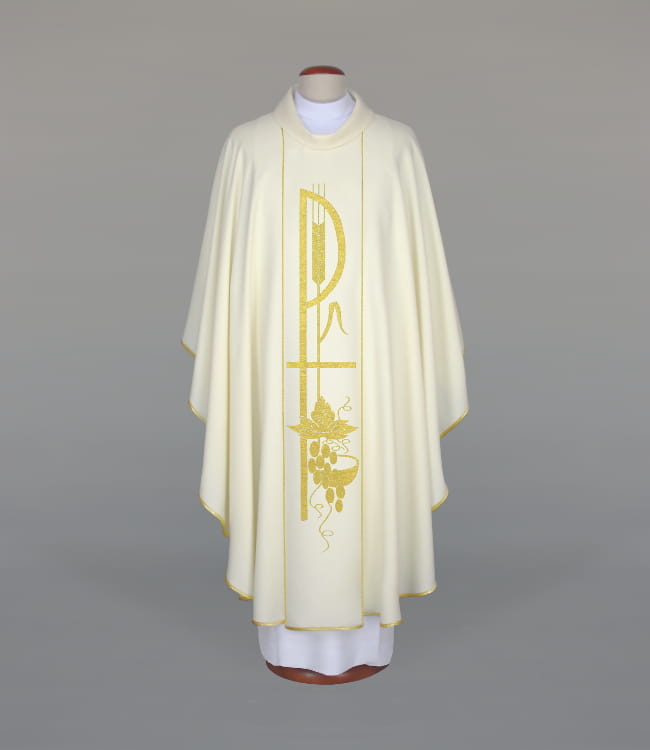 Ecru Chasuble with woven decorative band – Variant III — front view