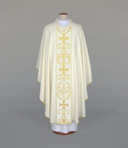 Ecru Chasuble with woven decorative band – Variant IV — front view
