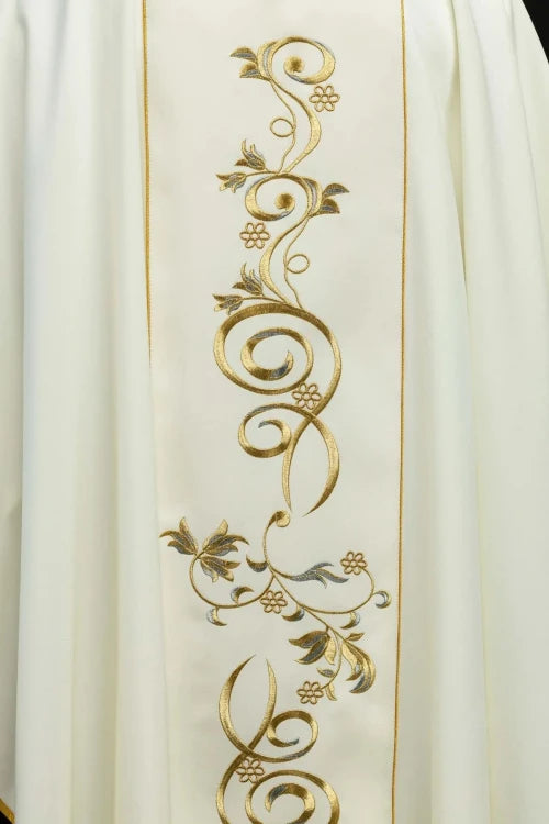 Ecru Chasuble with image of Jesus the Good Shepherd — close-up detail