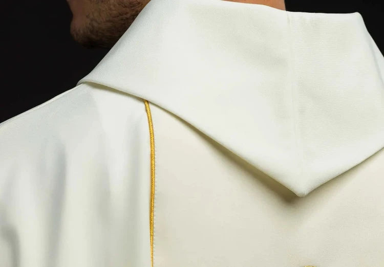 Ecru Chasuble with image of Jesus the Good Shepherd — side view