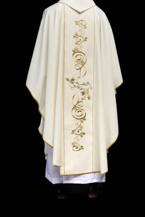 Ecru Chasuble with image of Jesus the Good Shepherd — collar detail
