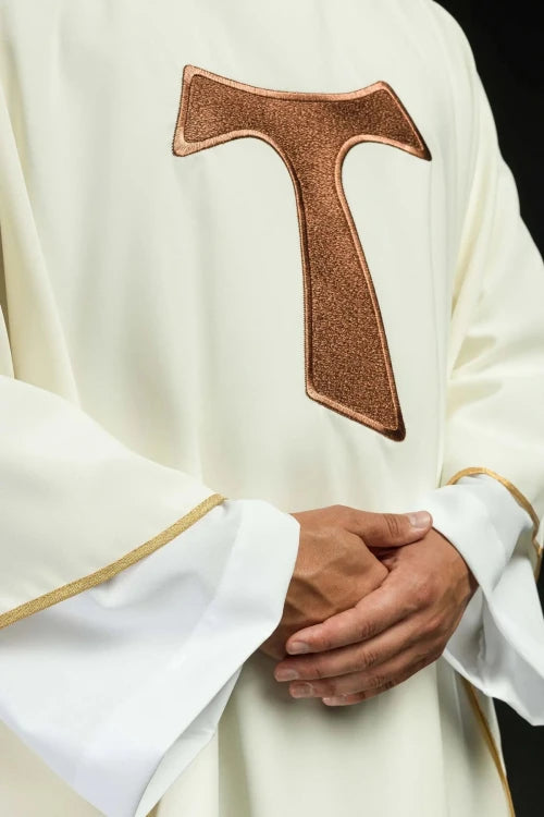 Ecru Chasuble with Franciscan Tau cross — back view