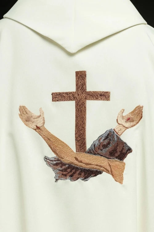 Ecru Chasuble with Franciscan Tau cross — fabric detail