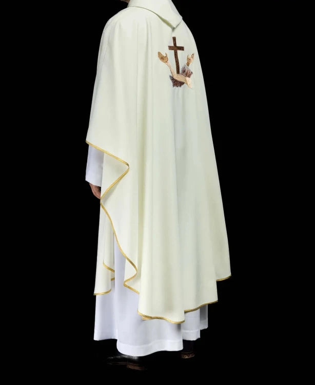 Ecru Chasuble with Franciscan Tau cross — vestment detail