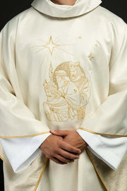Ecru Chasuble with embroidered Three Magi — front view